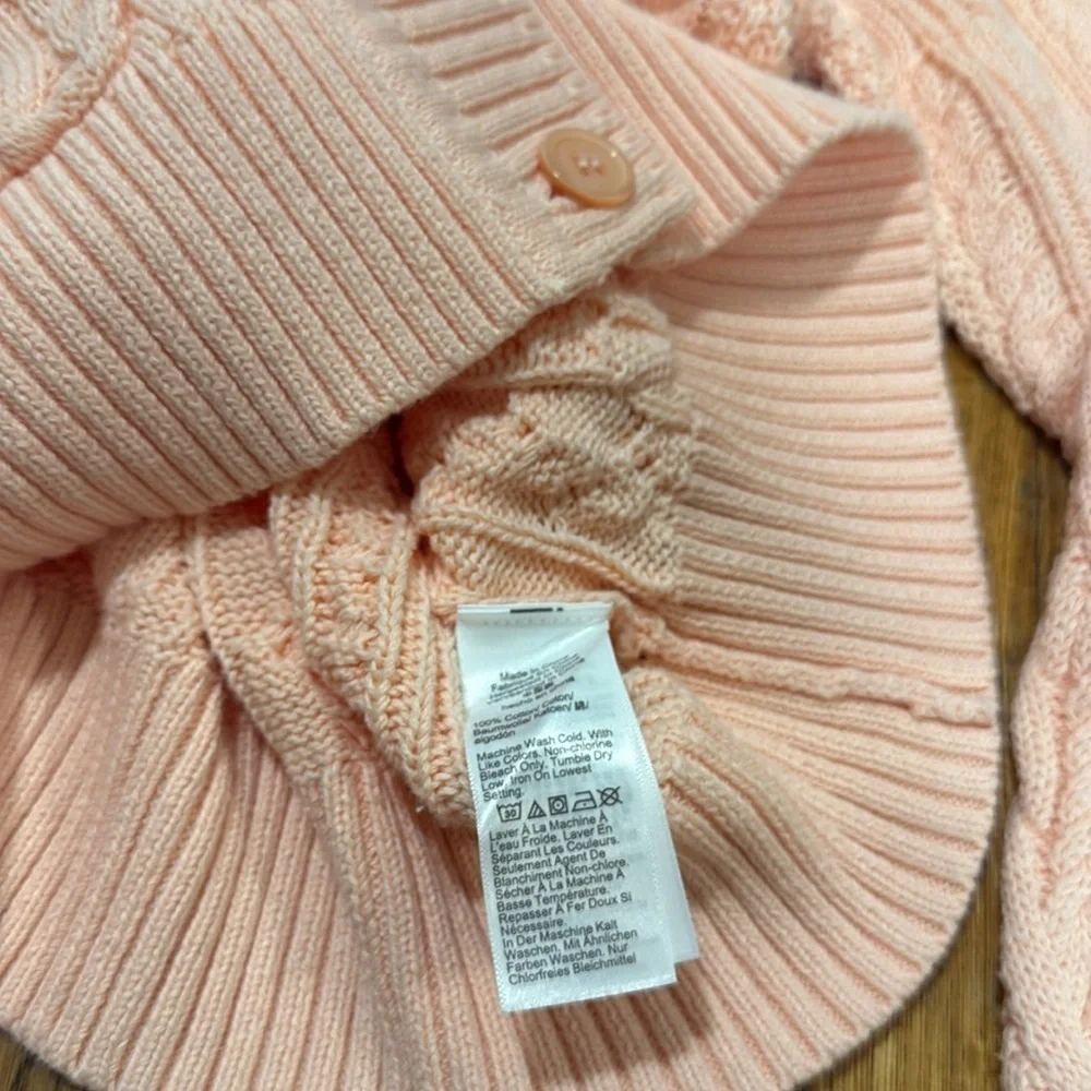 J. Crew Light peach Pink Cable Knit Cardigan button long Size large 100% cotton